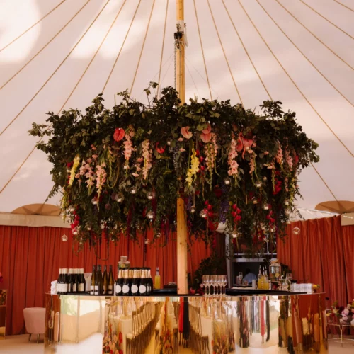 Bar with flower chandelier