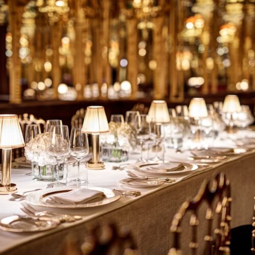 Table place settings for wedding dining space