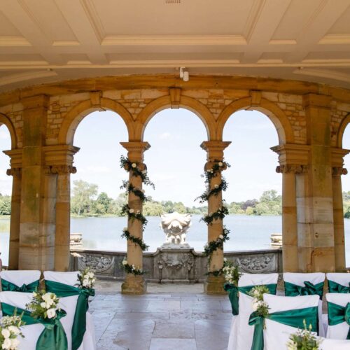 wedding ceremony space with arches