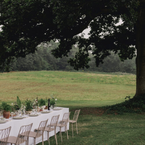 outdoor wedding dining space in gardens